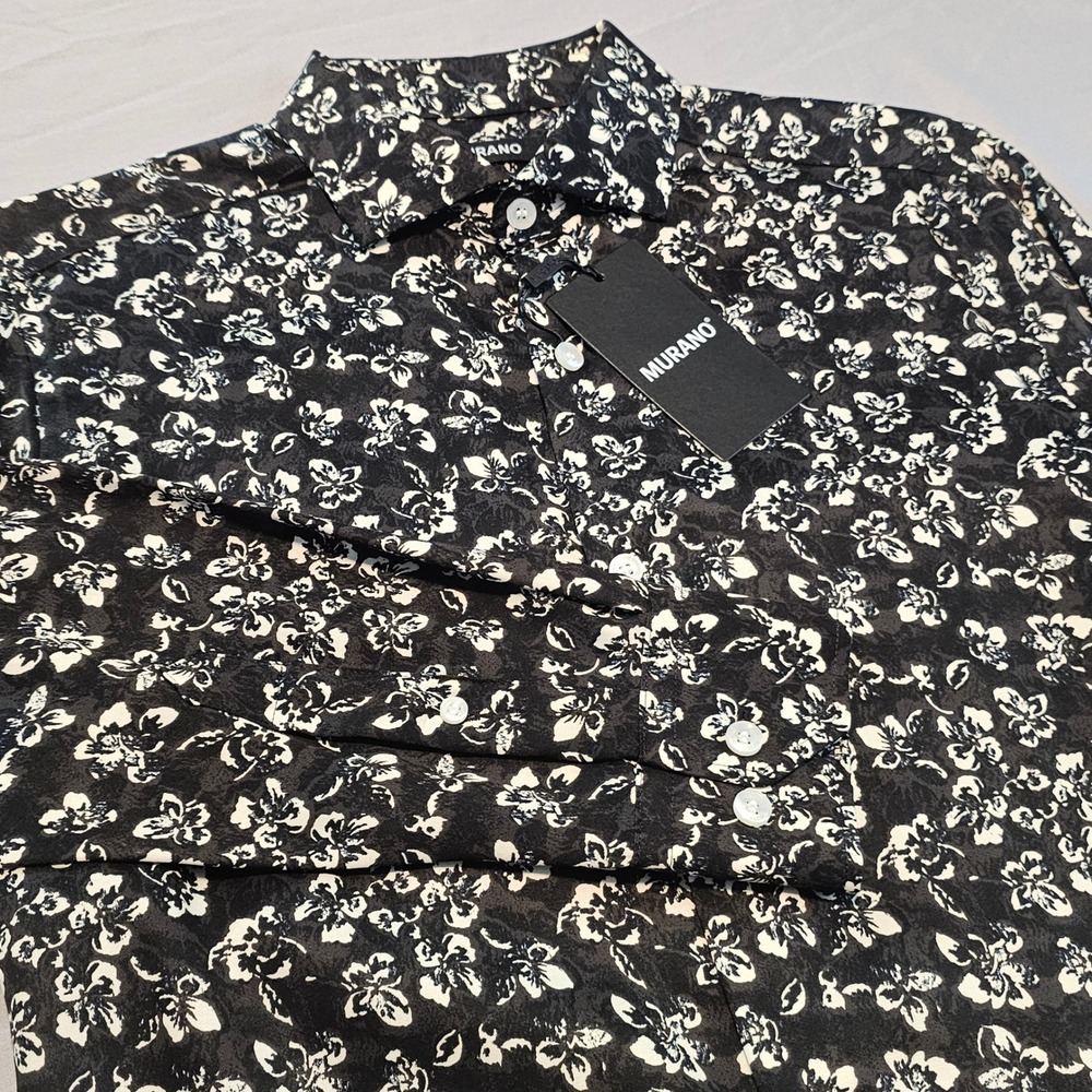 Murano Slim Fit S Black White Floral Long Sleeve Button Down Shirt NWT L1007